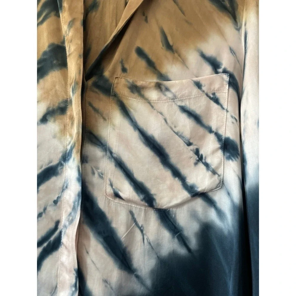 Young Fabulous and Broke Womens Susan Tie Dye Button Front Top Size‎ M Blue Tan - Picture 2 of 6